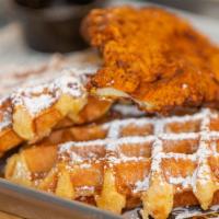 Chicken & Waffles · Fried Chicken Breast & Waffles. Served w/ Maple Syrup, Hot Sauce & Orange Wedges.