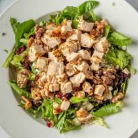 Chopped · Grilled chicken breast, mixed greens, romaine, dried cranberries, feta cheese, candied walnu...