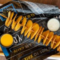 Chipstix · Served with cheese sauce and sriracha ranch.