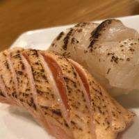 Seared Toro Carpaccio · Seared Toro Sashimi with Creamy Wasabi Sesame Sauce and Crispy Onions