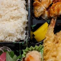 Hayama Bento Box With Chicken Teriyaki · Comes with Miso Soup & Mini Salad