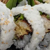 Soft Shell Crab Roll · Fried soft shell crab, cucumber and green-leaf.