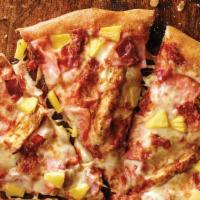 Hawaiian Chicken · Ham, grilled chicken, bacon, pineapple, our original sauce and signature three cheeses.