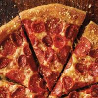 Pepperoni Magnifico Pizza · 12 slices. Cheese, pepperoni, old world pepperoni, our signature pizza sauce, and finished w...