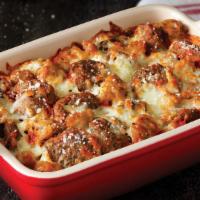 Meatball Bake · 440 cal. per serving. Marco’s meatballs and sausage baked with our original sauce and signat...