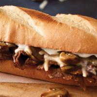 Steak & Cheese · Steak, mushrooms, mayo, and our signature three cheeses. 590 / 1,180 cal.