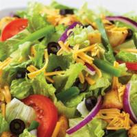 Garden · Fresh-cut lettuce blend, cheddar cheese, black olives, red onions, green peppers, sliced tom...