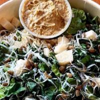 Et Tu Caesar · Kale, Romaine Caesar salad with Vegan Parmesan, Jicama, and Sunflower Seeds.
With a vegan ca...
