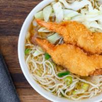 Saimin With Fried Shrimp · Fresh ramen noodles served in our special broth.