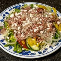 Greek Salad · No protein. Traditional Greek Salad with lettuce, tomatoes, onions, olives, vinegar, feta ch...