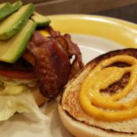 Vernon Street Avocado Burger · Bacon, American cheese, avocado, lettuce, tomato, and 1000 dressing.