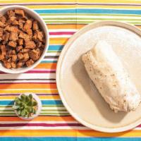 Steak Burrito Burrito · Steak burrito with pico de gallo, rice, beans.