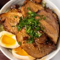 Chashu Don · Chashu bowl. Roast pork belly rice bowl with BBQ sauce.