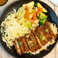 Katsu Teriyaki Chicken - Plate · Includes side of veggie stir-fry and cabbage salad.
