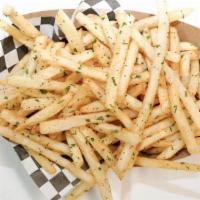 Shoestring Fries · Topped with parsley, salt & cracked black pepper