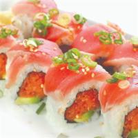 Cherry Blossom Roll · Spicy tuna roll with tuna on top.