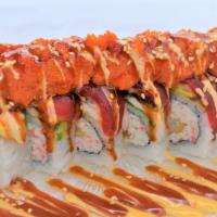 Omg Roll · Inside:crab meat,tempura shrimp. Outside: avocado,shrimp,eel, Tuna, spicy Tuna,masago.sweet ...
