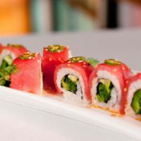 King Tuna Roll · Inside:crab meat. Outside: wrapped with tuna,spicy mayo, red chili sauce.
