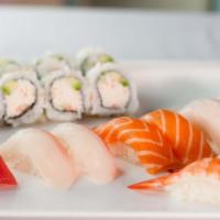 Deluxe Sushi Dinner · Served with soup and salad 10 pes sushi tona (2 pc each of following) salmon, snapper, white...