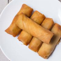 Egg Rolls (5 Pcs) · Golden fried spring rolls stuffed with crystal noodles, cabbage, and carrots served with plu...