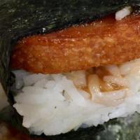 Spam Musubi · 3 pieces of spam and rice with sauce wrapped in seaweed