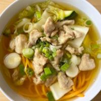 Chicken Noodle Soup · Chicken, noodle, and vegetable in hot chicken broth soup.
