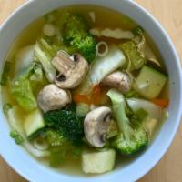 Vegetable Soup · Mixed vegetables in hot chicken broth soup.