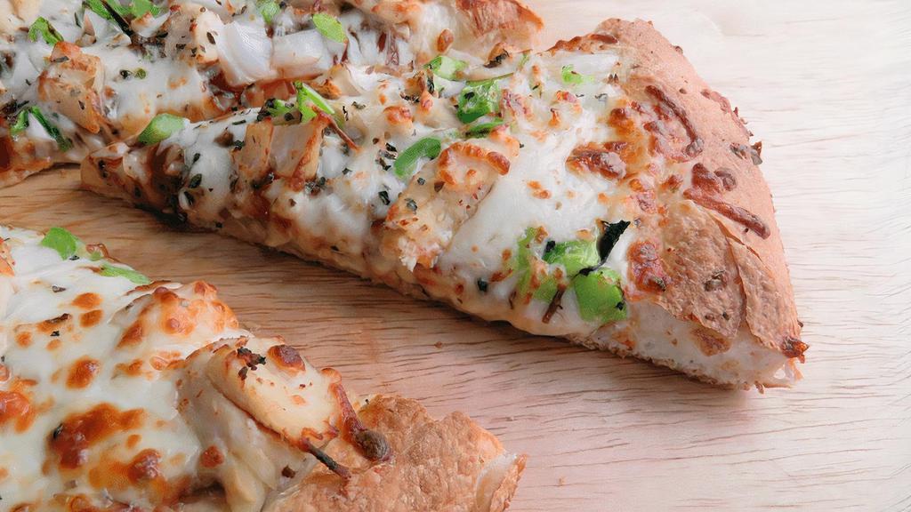 Bbq Chicken Pizza · Chicken, Green Peppers & Onions on a BBQ Sauced Pizza
