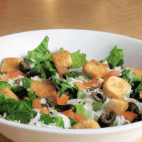 Garden Salad · 2 Servings. Romaine, Tomatoes, Olives, Cheese & Croutons