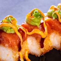 Crunchy Rice · Fried rice with Spicy Tuna topped with guacamole, spicy mayo, eel sauce and sprinkles of sme...