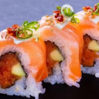 Lemon Salmon Roll (5 Pcs) · Spicy tuna and cucumber roll topped with sliced lemon, green onion, and ponzu sauce.