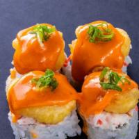 Popcorn Shrimp Roll (4 Pcs) · California roll topped with eel sauce, popcorn shrimp, spicy mayonnaise, and green onion.