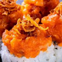 Spicy Albacore Roll (4 Pcs) · California roll topped with spicy albacore and crispy onion.