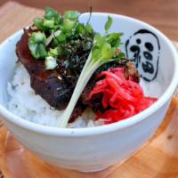 Kakuni Bowl · Braised Thick Pork Belly Over Rice Green onion, sesame seeds, kaiware sprout, pickled ginger...