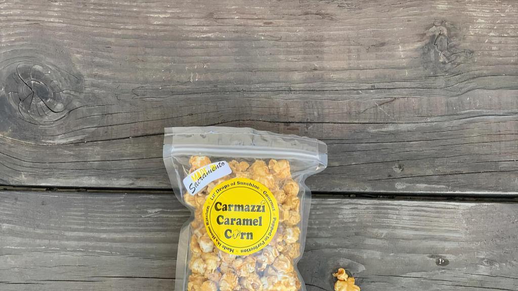 All Mine Classic Caramel 4 Oz · 4 oz of Great Grandma's Classic Caramel Corn Recipe. 

ALWAYS FRESH : PEANUT & TREE NUT FREE : GLUTEN FREE : SOY FREE : HIGH FRUCTOSE FREE : PRESERVATIVE FREE