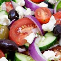 Greek Salad · Romaine lettuces, persian cucumbers, tomato,red onions, calamata olives, fetta cheese,lemon ...