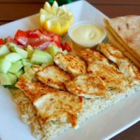 Lemon Chicken Plate · 8 oz. grilled marinated chicken breast with our special sauce, pita bread, salad, and choice...
