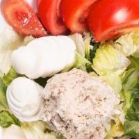Albacore Tuna Salad · Tuna salad on crisp chilled greens with tomato, cucumbers & egg. Your choice of homemade dre...