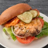 Torpedo Smash Cheese  Burger · 1/3 lb. grass-fed bee, smashed to perfection, cheddar, onions, pickles, tomato, lettuce and ...