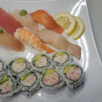 Sushi Combo · Tuna, albacore, salmon, yellowtail, shrimp, whitefish, California roll.
