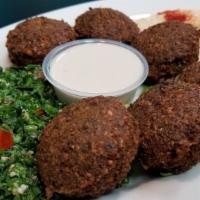 Falafel Plate  · Falafel(6pc), hummus, tabbouleh, pita bread and tahini souce