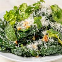 Kale Salad · Tamai Farm's tuscan kale, toasted almond vinaigrette, serrano, cilantro, mint, parmesan, and...