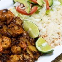 Chipotle Shrimps · With green salad and steamed rice