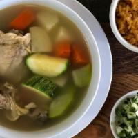 Chicken Soup With Rice · chicken  with potatoe, squash, carrot, chayote,  and rice