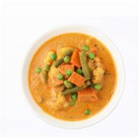 Navratan Korma · Fresh, seasonal vegetables simmered with a rich, creamy onion, ginger, garlic and cashew-bas...