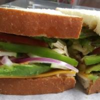 The Veggie · Mayo mustard, lettuce, red onions, tomatoes, pickles, cucumbers, avocado, provolone cheese, ...