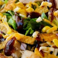 Bbq Chicken Salad · Grilled chicken, romaine lettuce, tomatoes, avocado, cucumber, corn, barbecue sauce, side of...