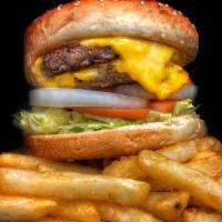 Double Cheeseburger With Fries · Two grilled halal beef patties seasoned with two slices of melted American cheese, lettuce, ...