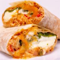 Chile Relleno Burrito · Poblano pepper stuffed with cheese, wrapped in a flour tortilla with beans, rice, sour cream...