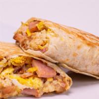 Breakfast Burrito · Beans, monterey jack cheese, eggs and choice of meat.